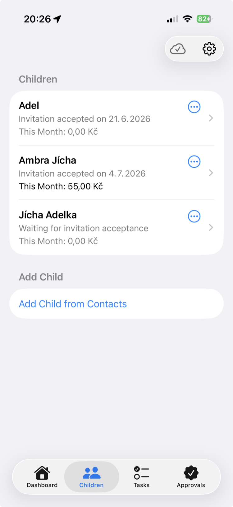 Children with invitations and monthly balances