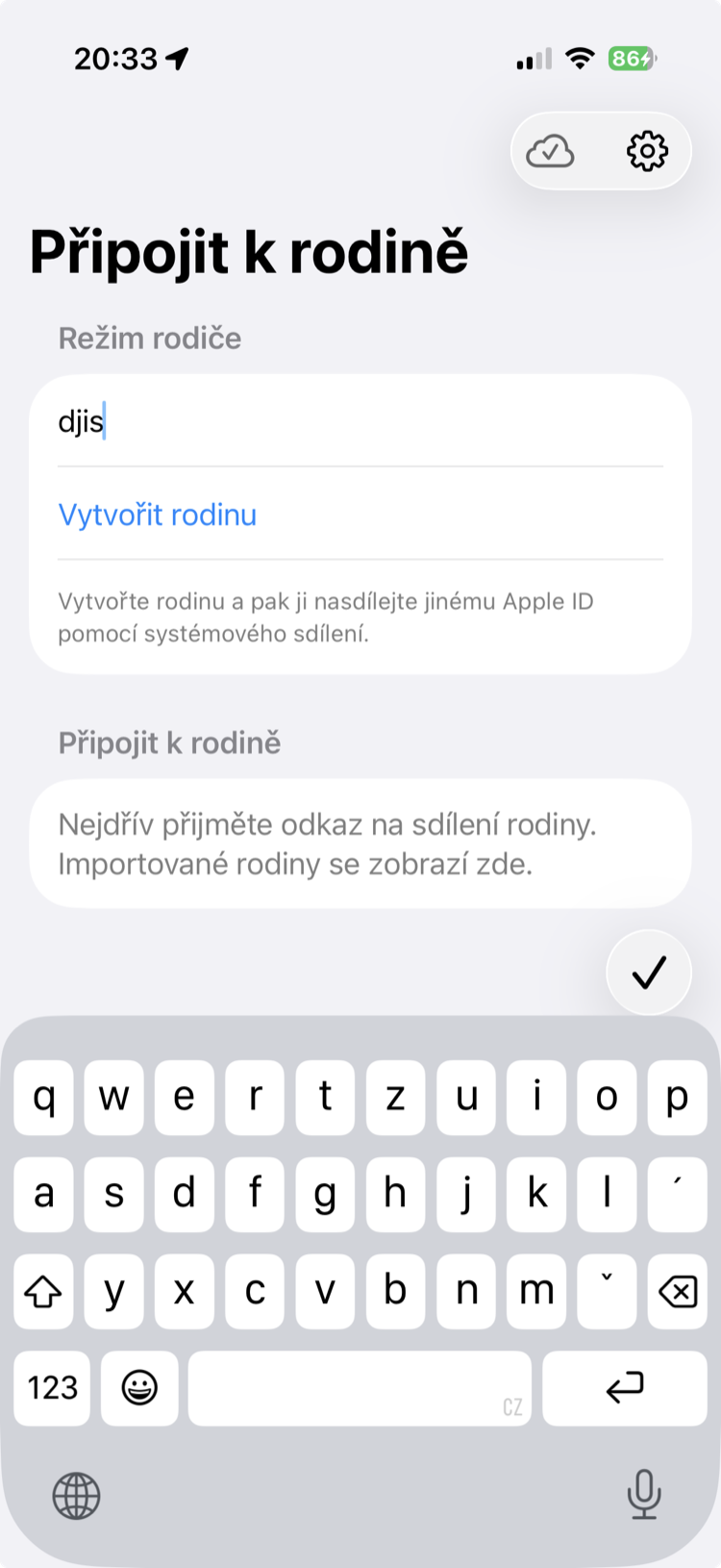 Vytvoření nebo připojení k rodině