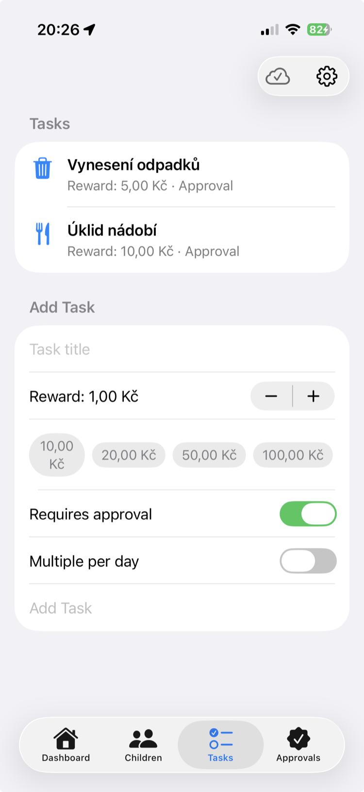 Tasks with rewards and approval rules